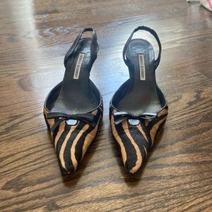 Animal print calf hair sling back Manolo Blahnik heels size 41